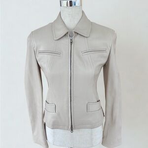 Vintage Donna Karan Cream Leather Minimalist Designer Deerskin Jacket Size S